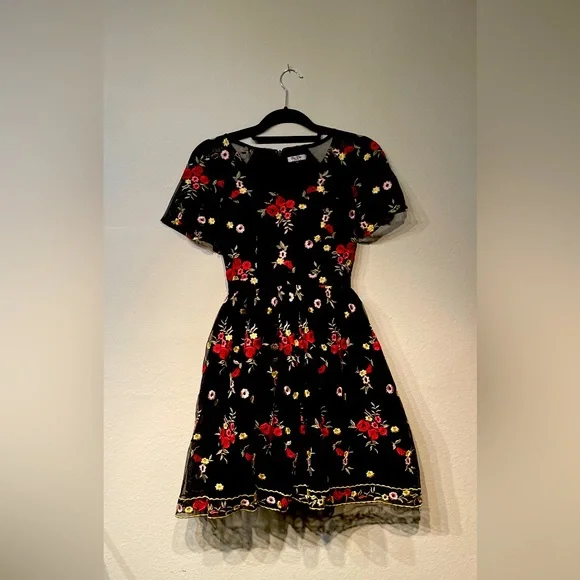 Chi Chi London | Dresses | Chi Chi London Embroidered Dress Black With Red  Flowers | Poshmark